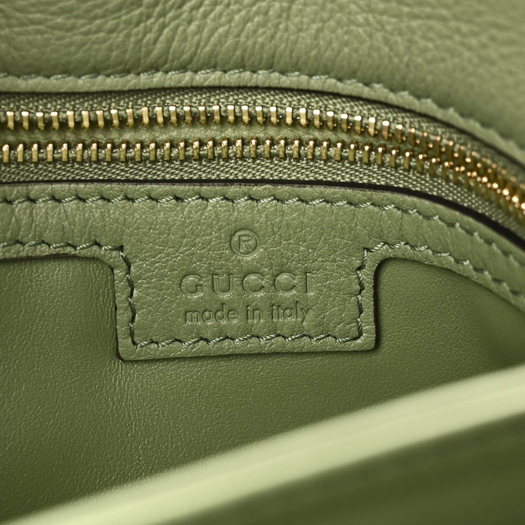 Gucci Roxy Calfskin Web Medium Blondie Top Handle Shoulder Flap Bag Salamander Green