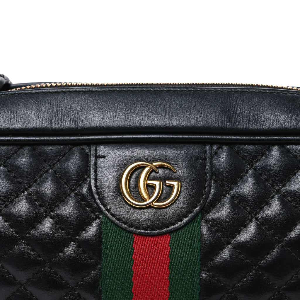 Gucci Calfskin Web Trapuntata Small GG Shoulder Bag Black