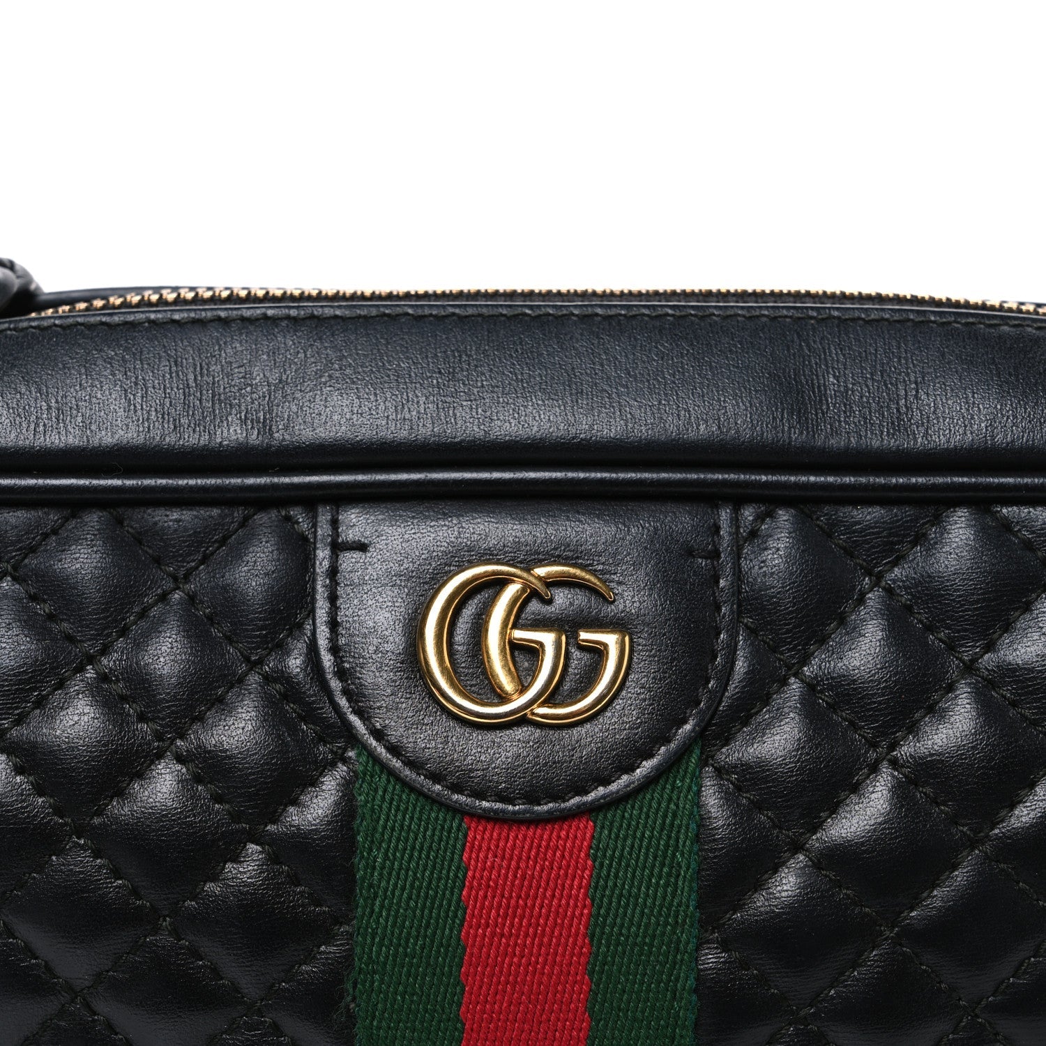 Gucci Calfskin Web Trapuntata Small GG Shoulder Bag Black