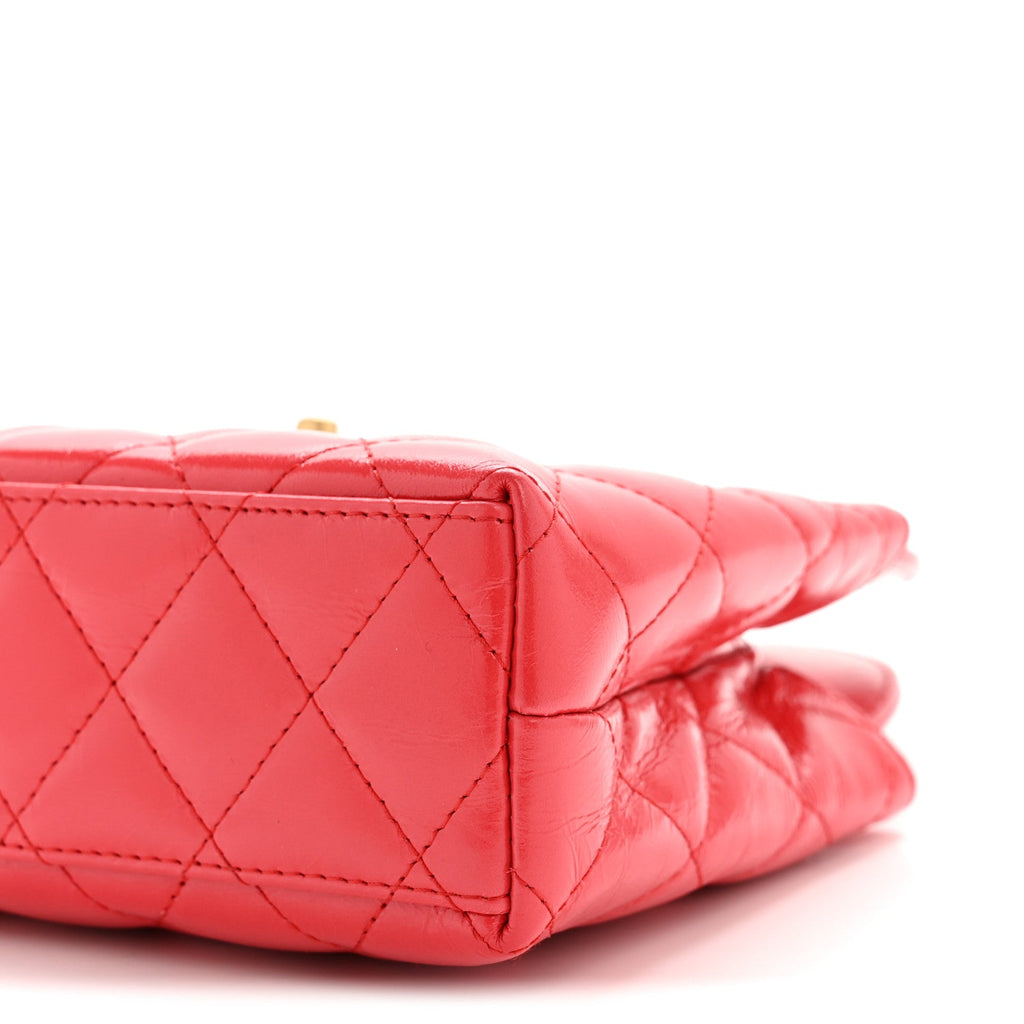 Chanel Shiny Aged Calfskin Quilted Nano Kelly Shopper Red