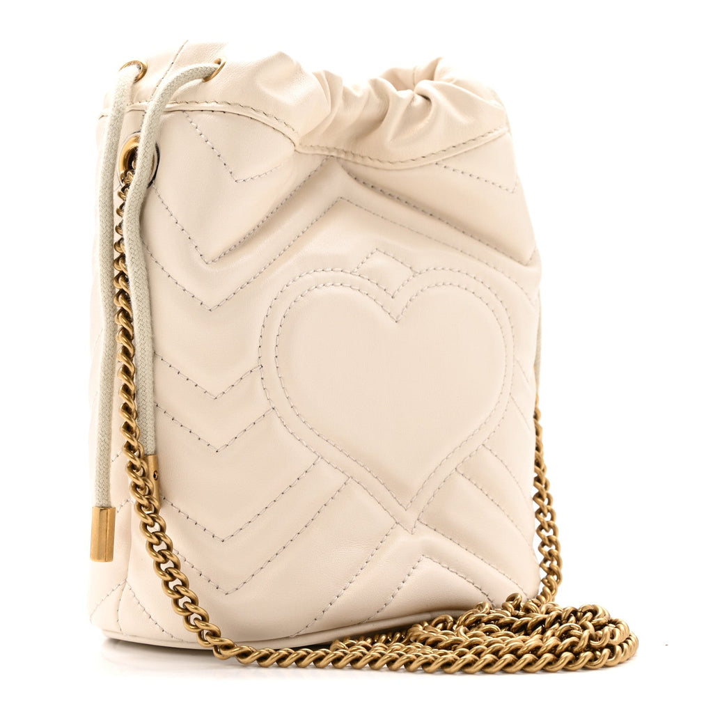 Gucci Calfskin Matelasse Mini GG Marmont 2.0 Bucket Bag White