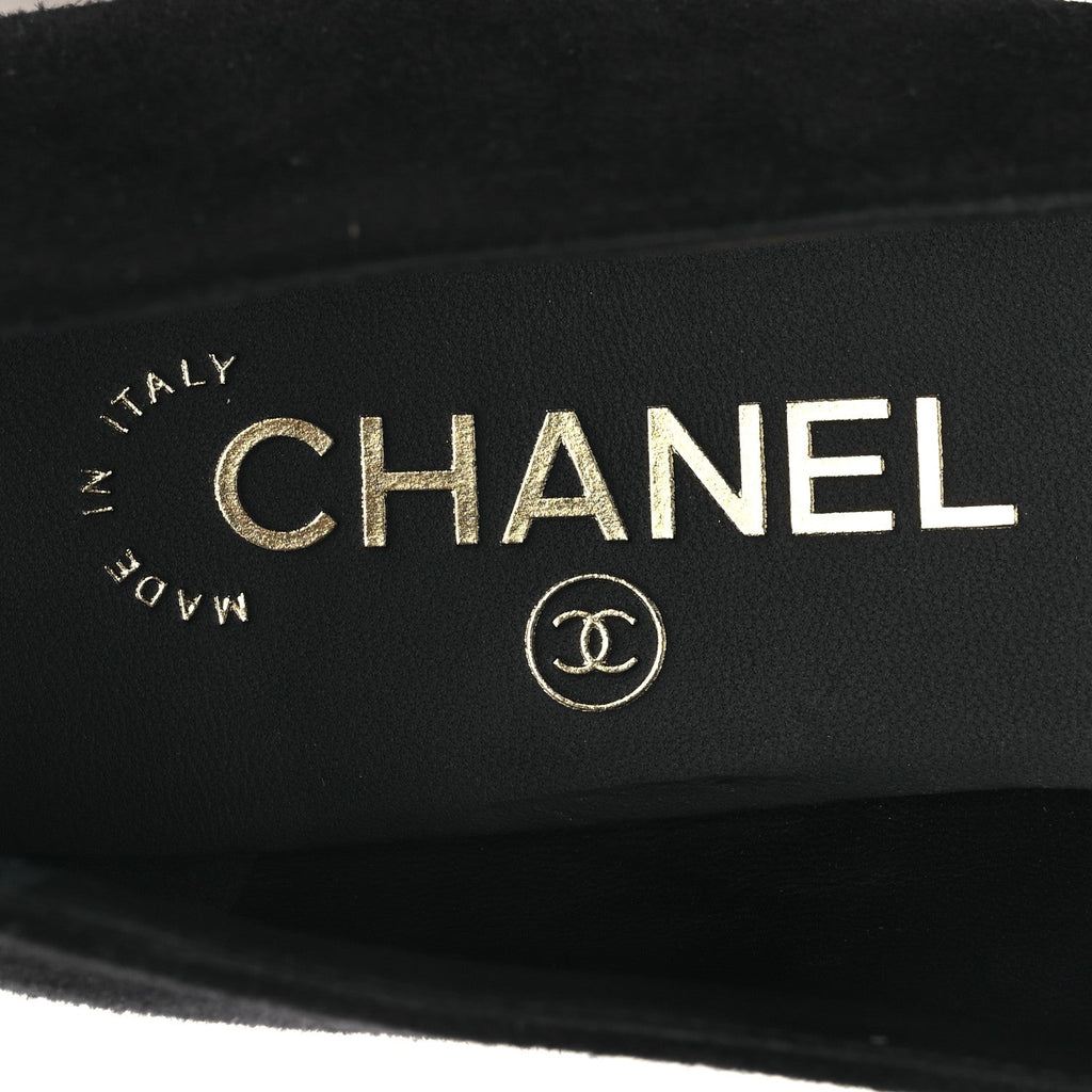 Chanel Suede Patent Cap Toe Camellia Ballerina Flats 36.5 Black White