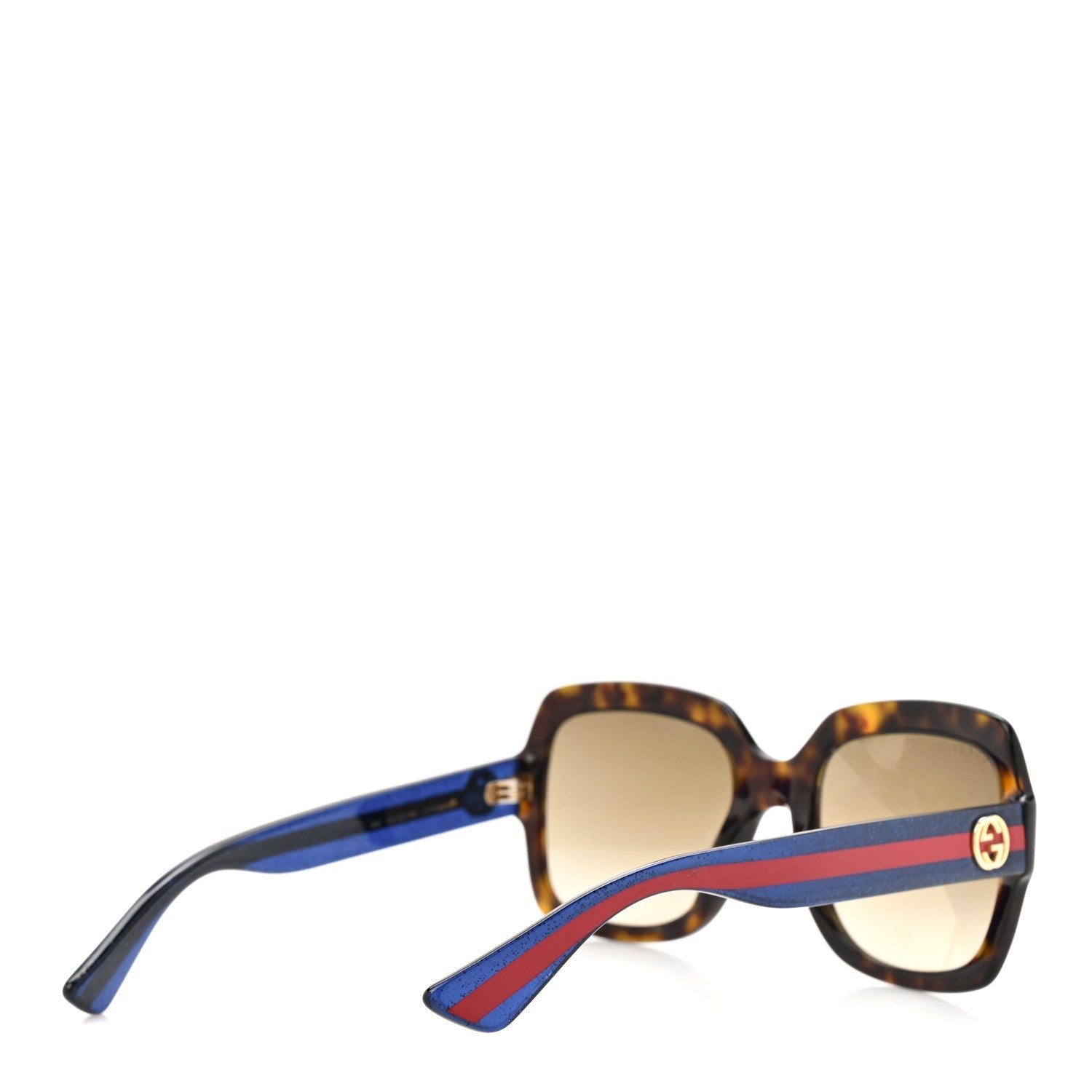 Gucci Acetate Square Frame Web Glitter Sunglasses GG0036S Brown Blue