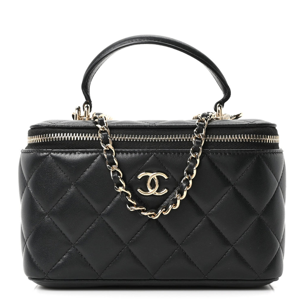 Chanel Lambskin Quilted Small Top Handle Vanity Case With Chain Black