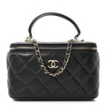 Chanel Lambskin Quilted Small Top Handle Vanity Case With Chain Black