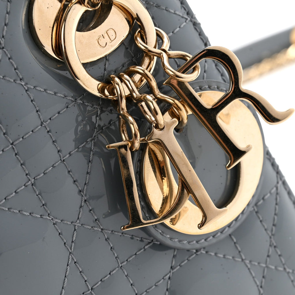 Christian Dior Patent Cannage Mini Lady Dior Grey Stone