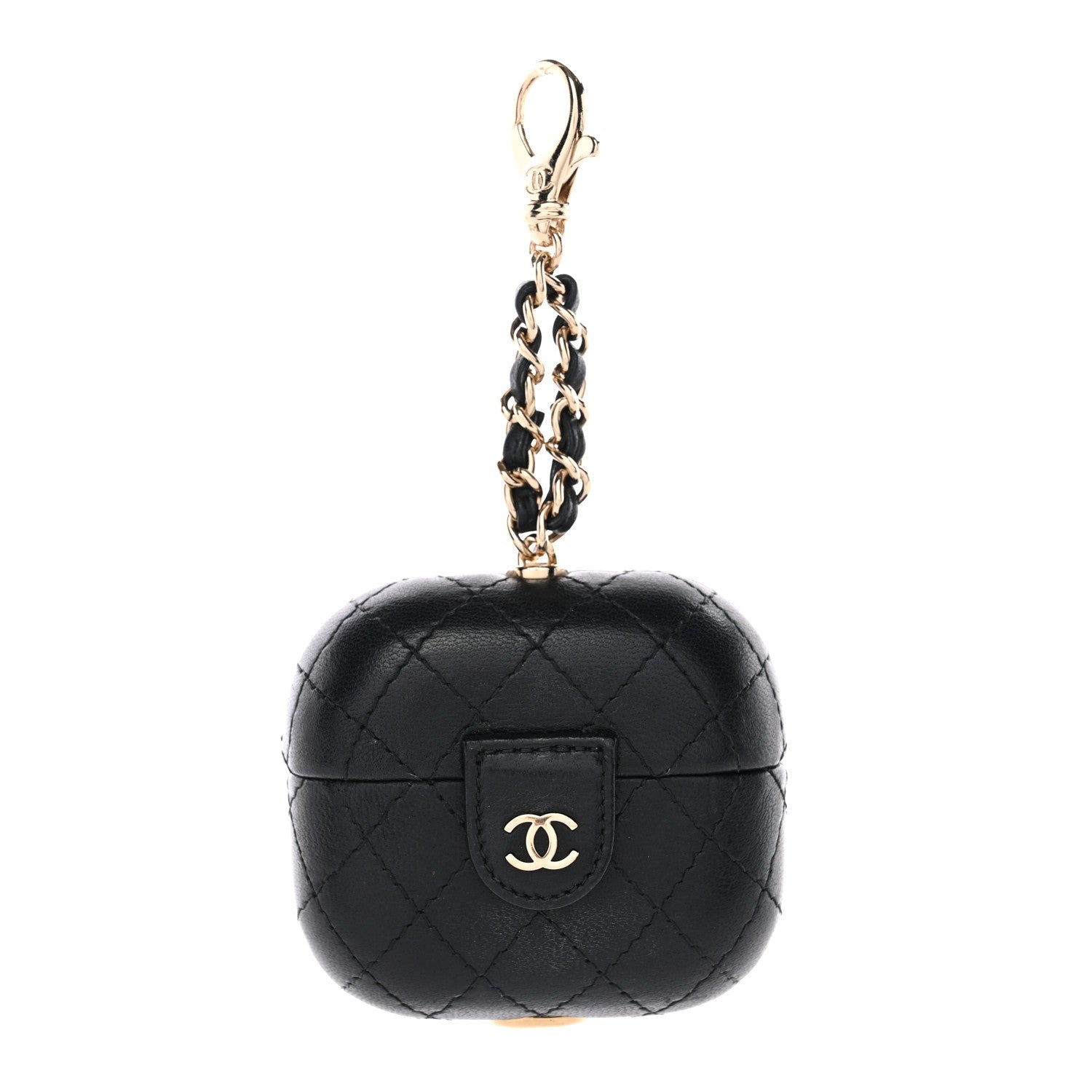 Lambskin Quilted Airpods Pro Case With Chain Black