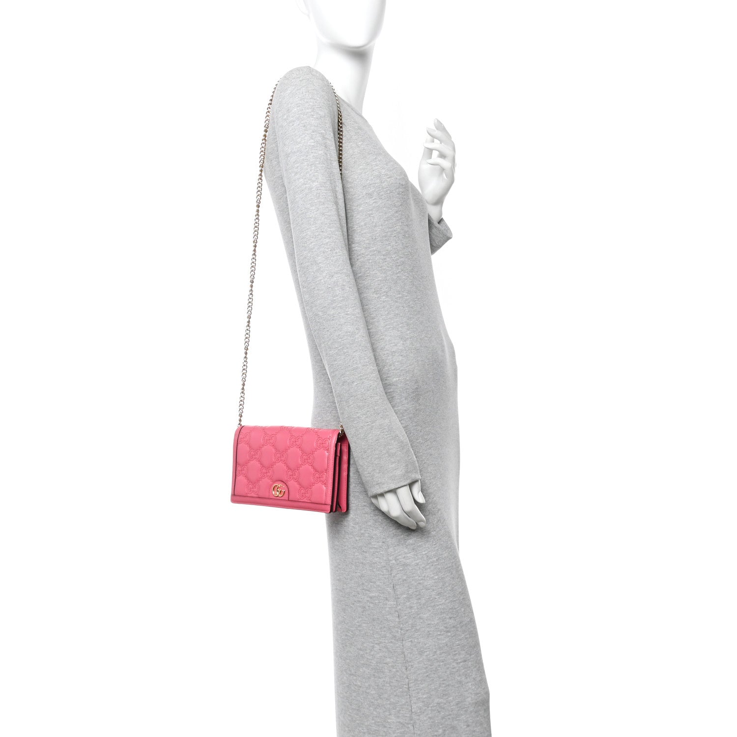 Gucci Calfskin GG Matelasse Chain Wallet Rhodamine Pink