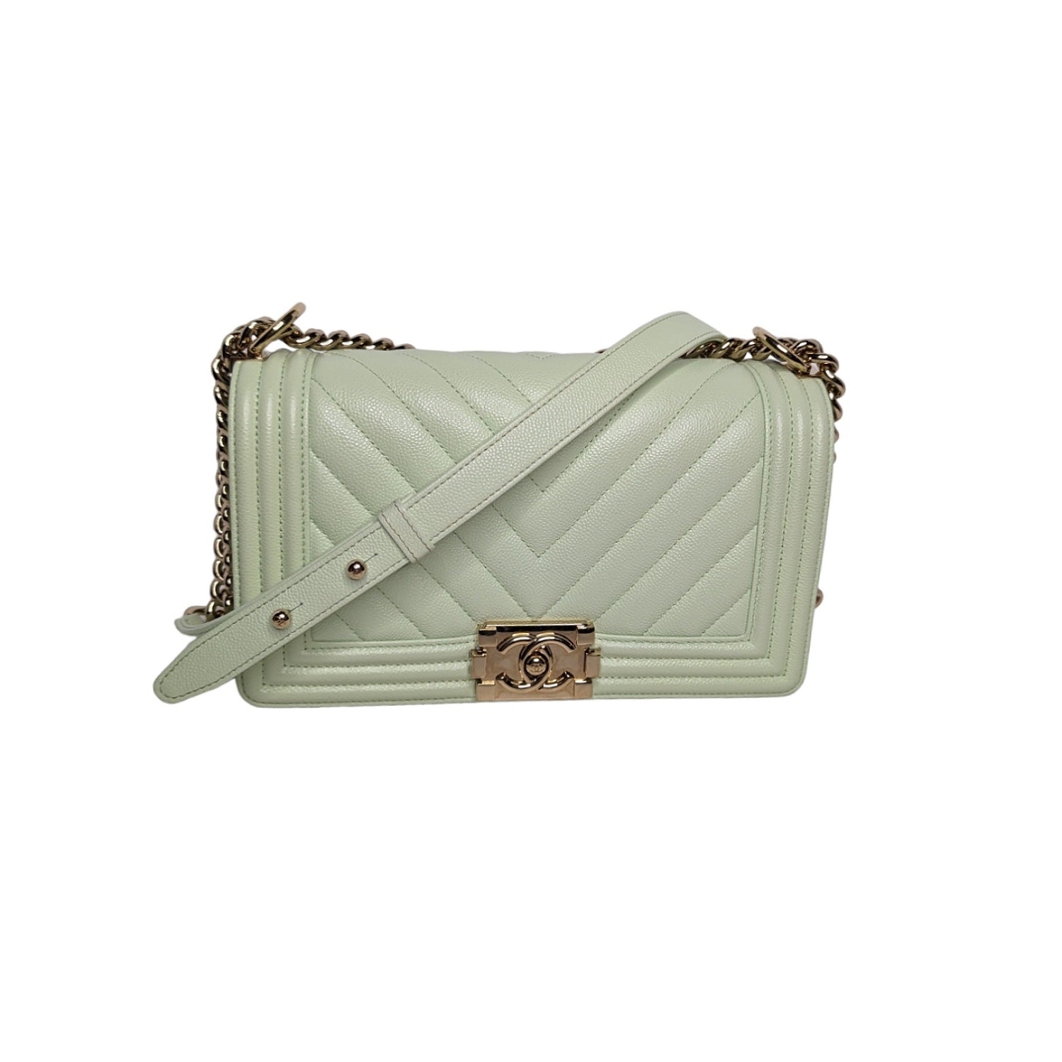Chanel bag Caviar Chevron Quilted Medium Boy Flap Light Green