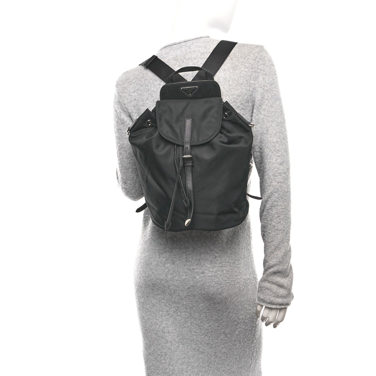 Prada Nylon Vela Saffiano Small Cinch Backpack Black