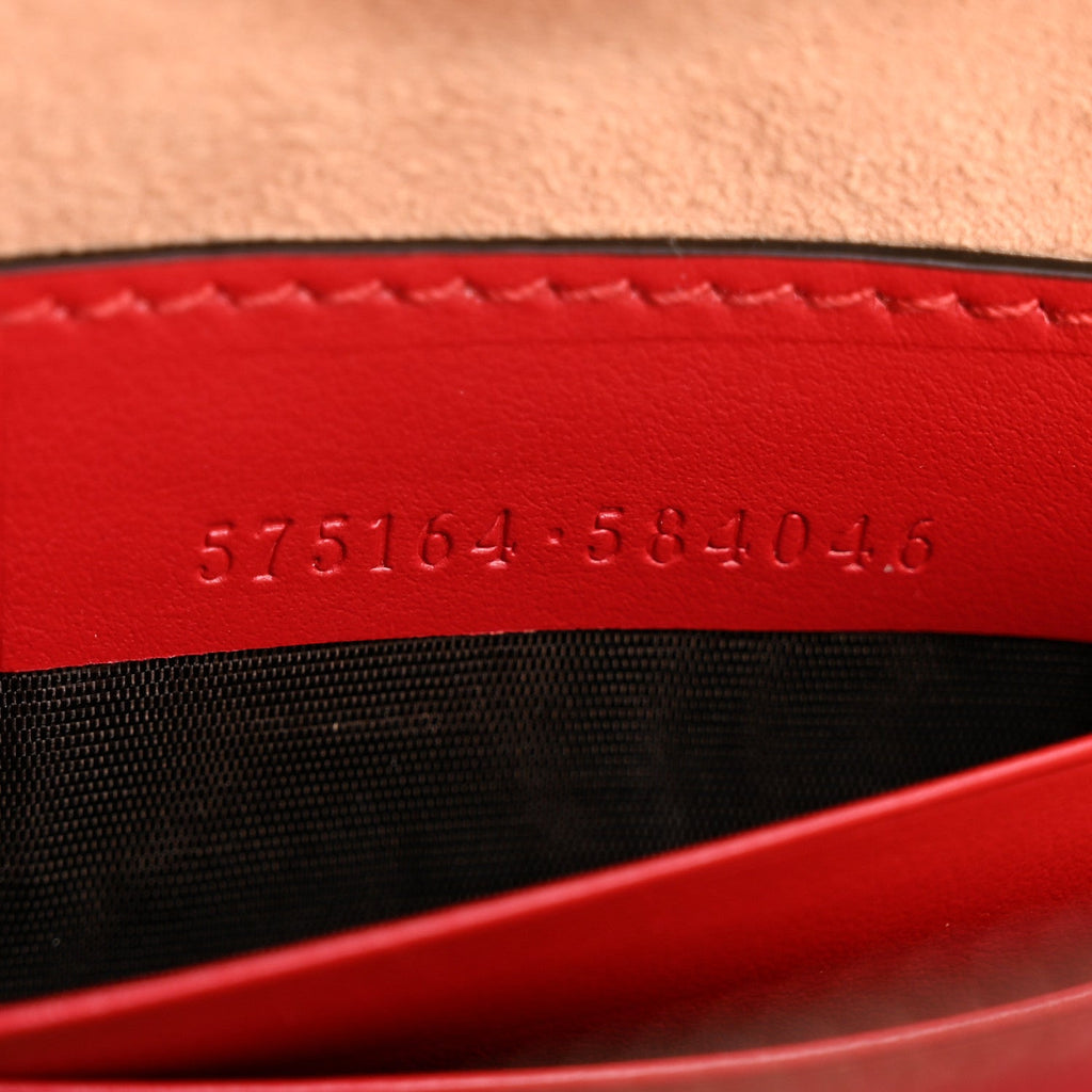 Gucci Calfskin Matelasse GG Marmont Round Wrist Wallet Hibiscus Red