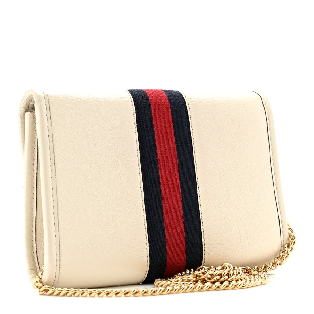 Gucci Textured Calfskin Web Mini Rajah Slim Flap Shoulder Bag Mystic White