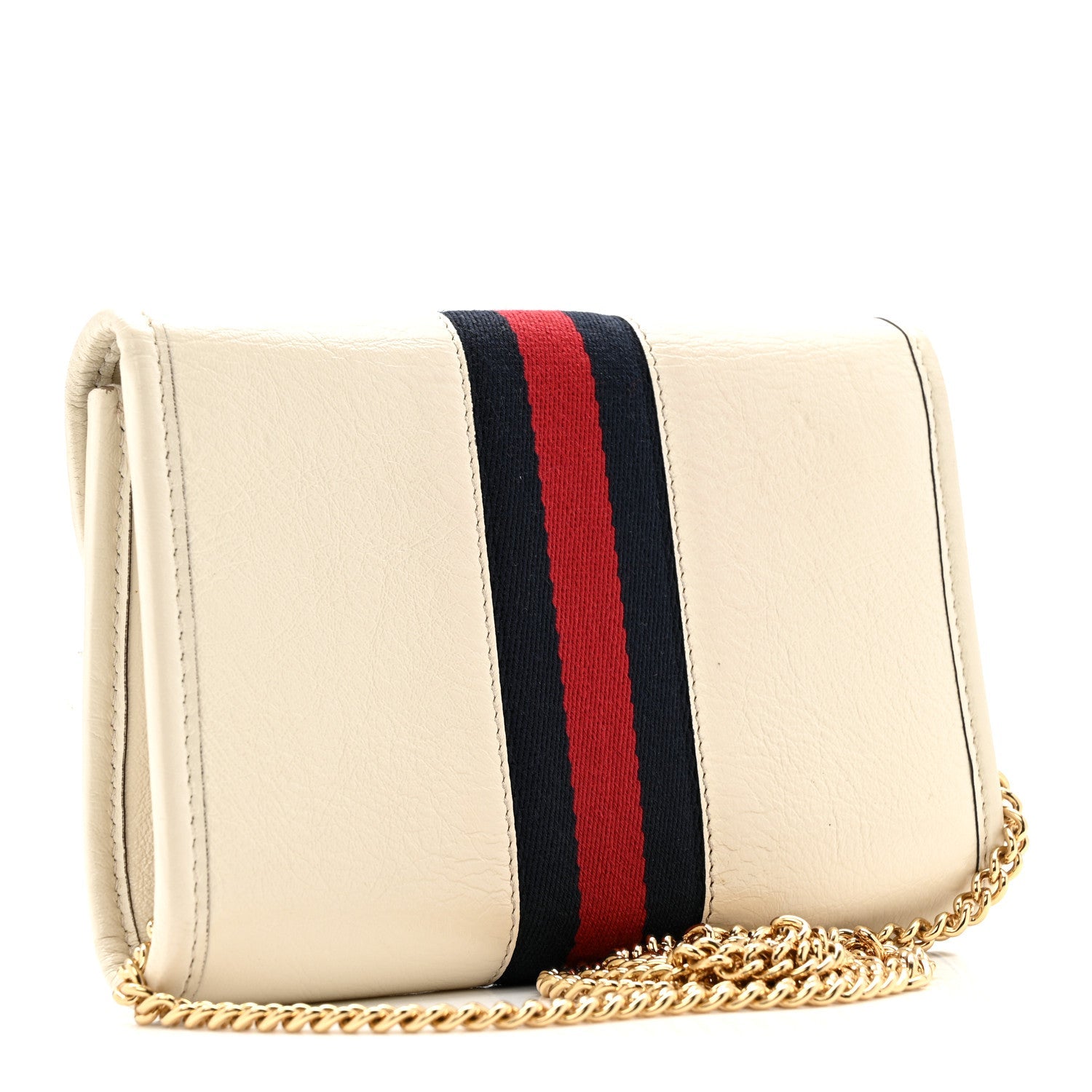 Gucci Textured Calfskin Web Mini Rajah Slim Flap Shoulder Bag Mystic White