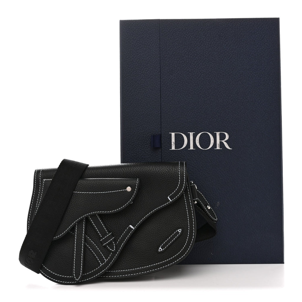 Christian Dior X KAWS Grained Calfskin Saddle Pouch Black
