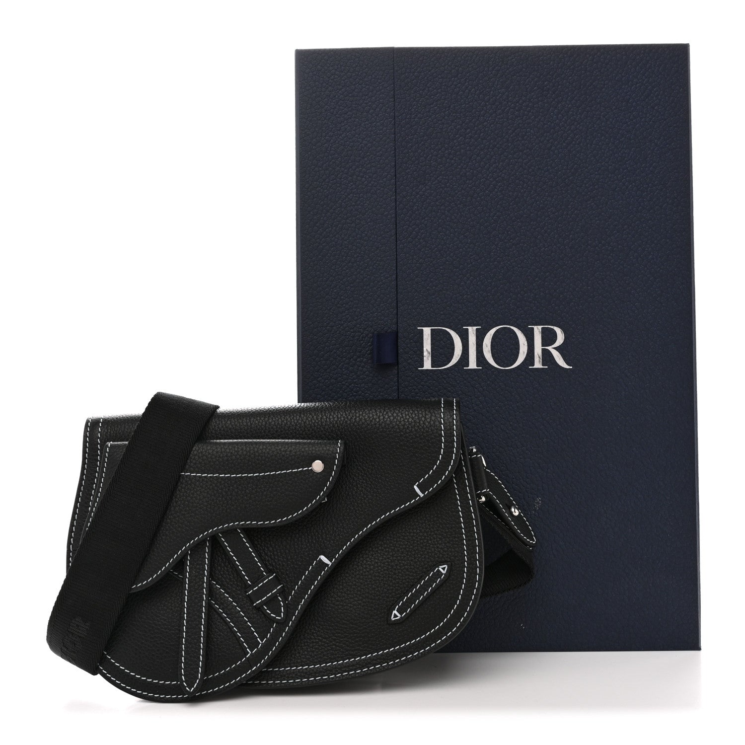 Christian Dior X KAWS Grained Calfskin Saddle Pouch Black