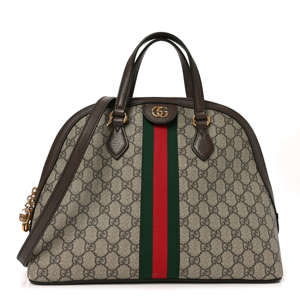 Gucci GG Supreme Monogram Web Medium Ophidia Top Handle Dome Bag Brown