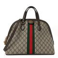 Gucci GG Supreme Monogram Web Medium Ophidia Top Handle Dome Bag Brown
