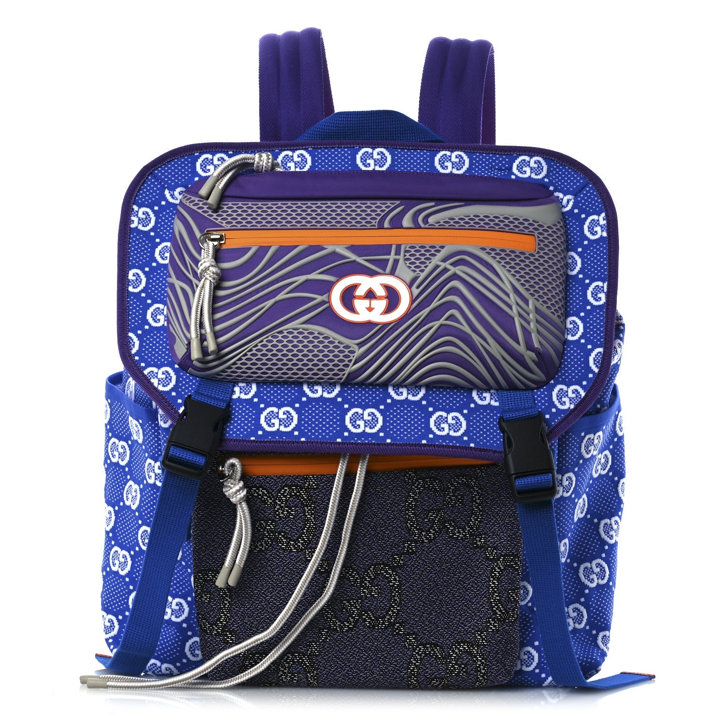 Gucci Jersey GG Monogram All Over Pan Sport Double Buckle Backpack  Blue Multicolor