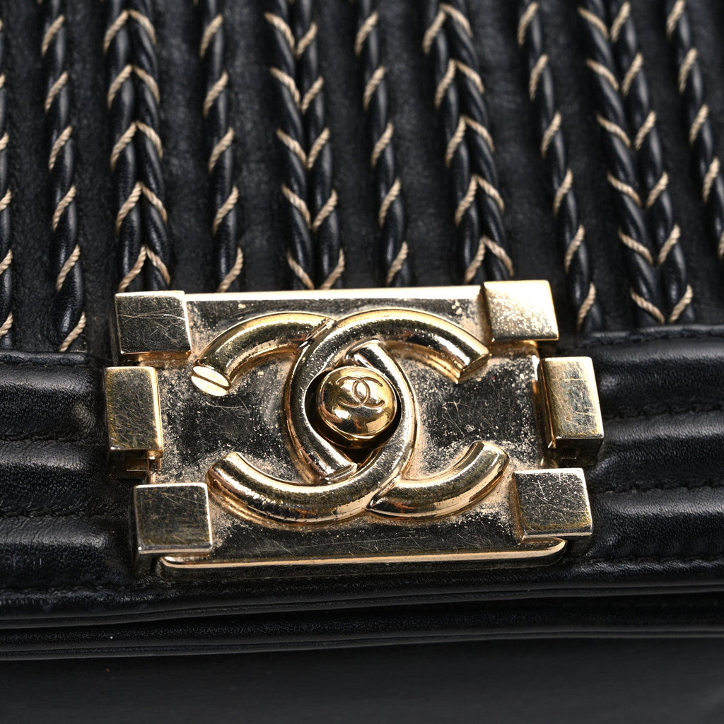 Chanel Calfskin Braided Small Boy Flap Black