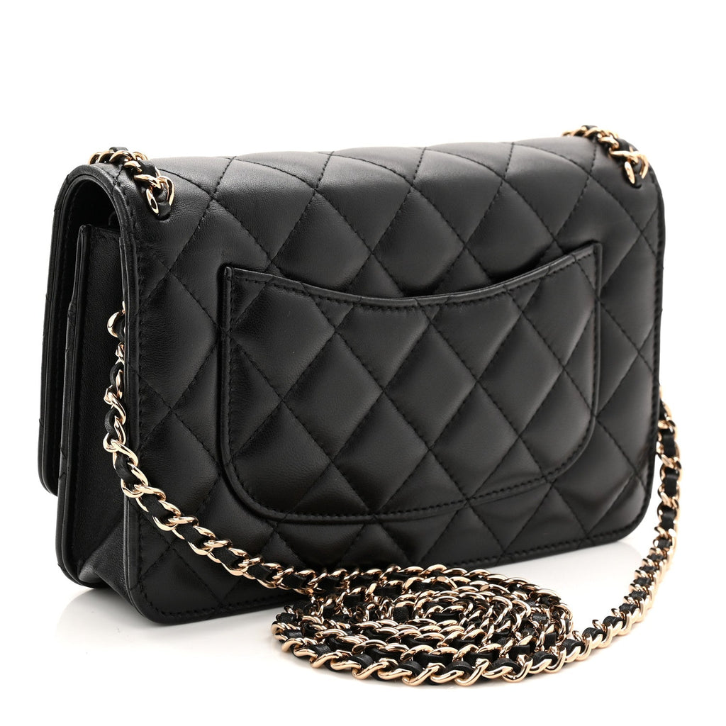 Chanel Lambskin Quilted Chain Around Wallet On Chain WOC Black