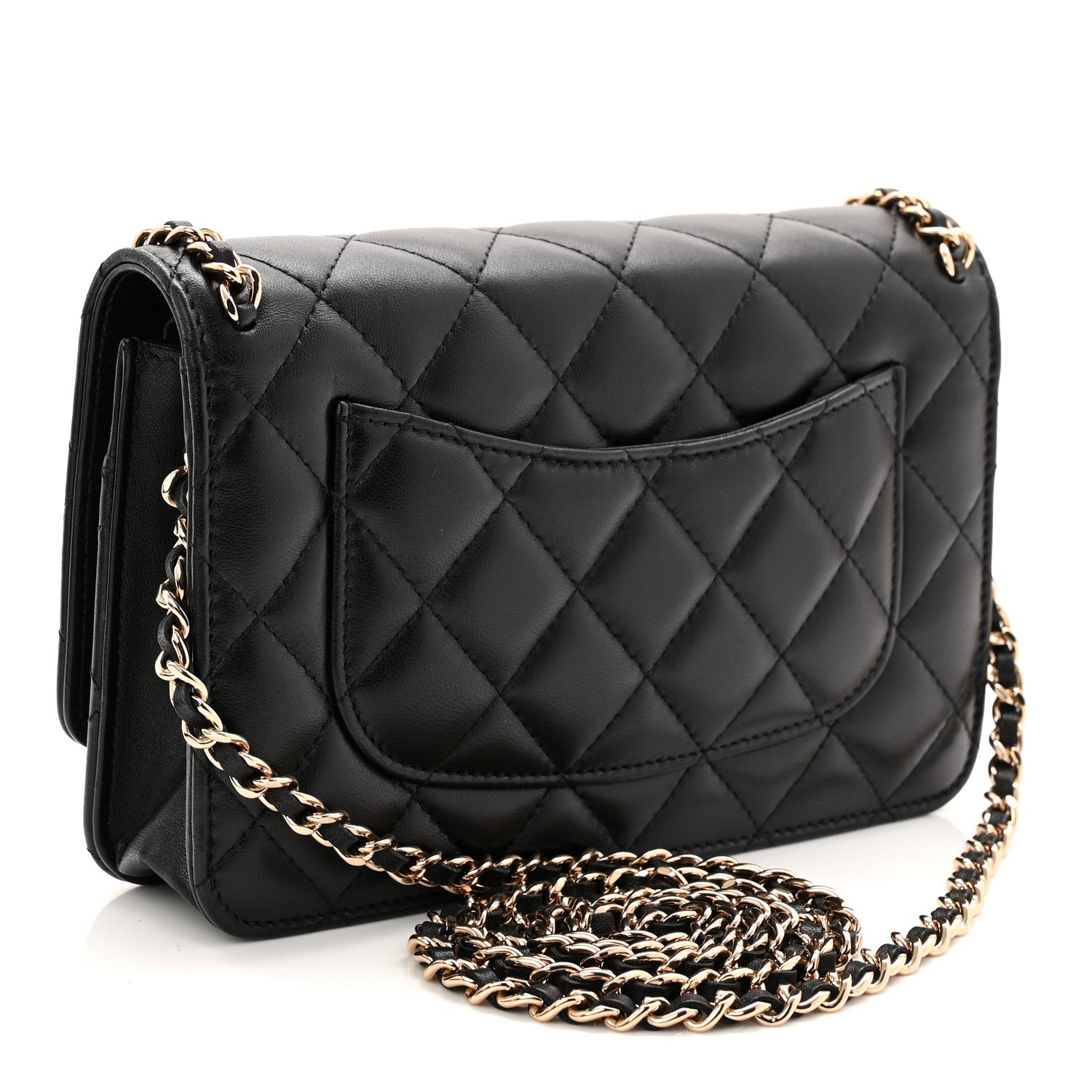 Chanel Lambskin Quilted Chain Around Wallet On Chain WOC Black