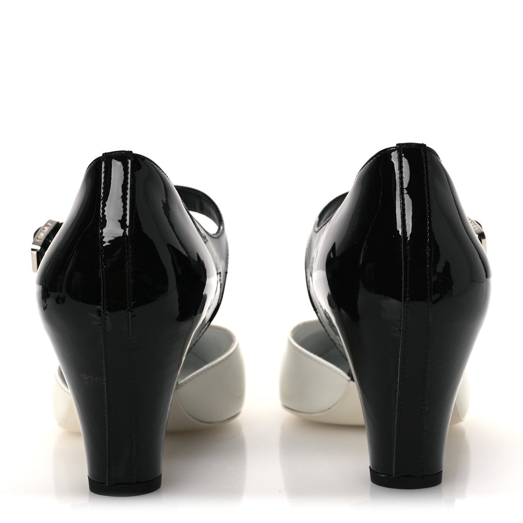 Patent Calfskin CC Pumps 37 White Black