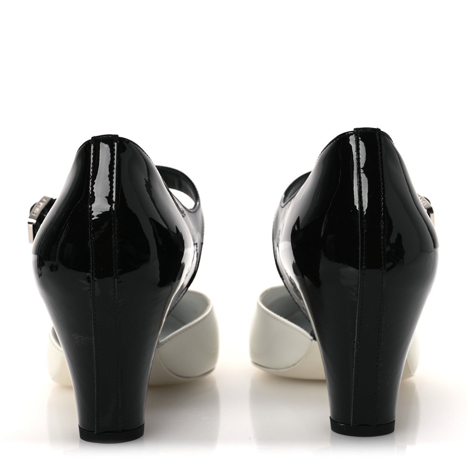 Patent Calfskin CC Pumps 37 White Black
