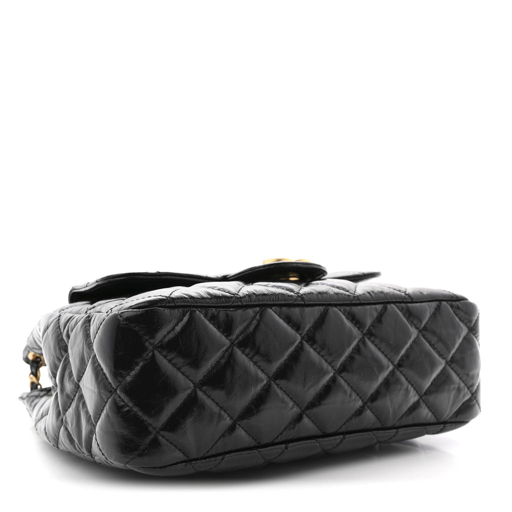 Chanel Shiny Crumpled Calfskin Quilted Wavy CC Hobo Black