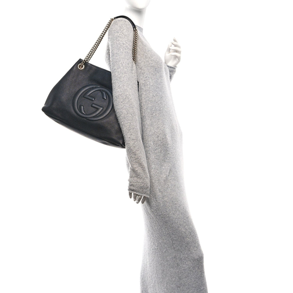 Gucci Pebbled Calfskin Medium Soho Chain Shoulder Bag Black