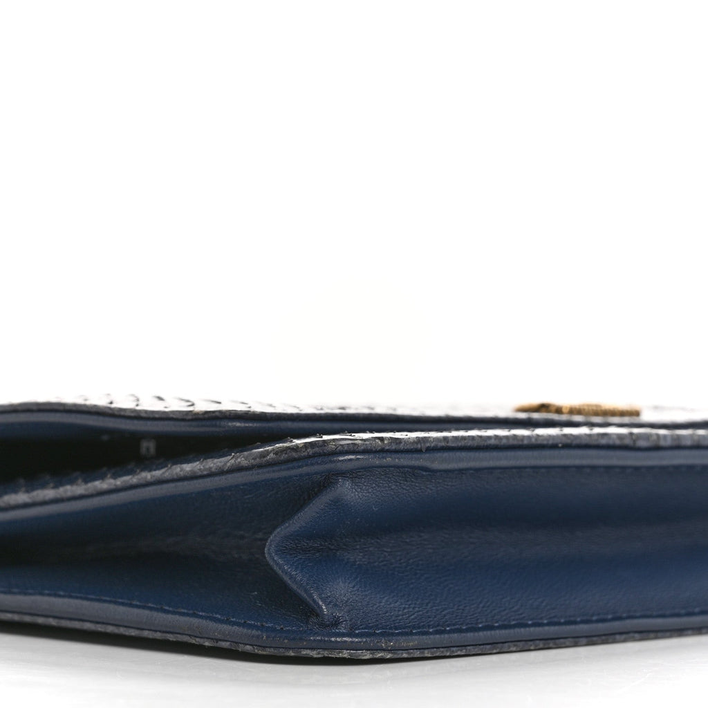 Chanel Snakeskin Wallet On Chain WOC Blue