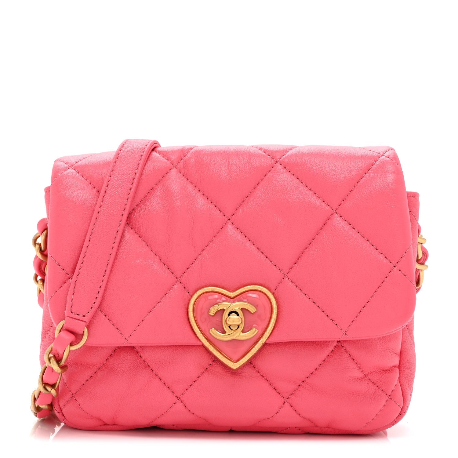 Chanel Lambskin Plexiglass Quilted Coco Love Mini Flap Pink