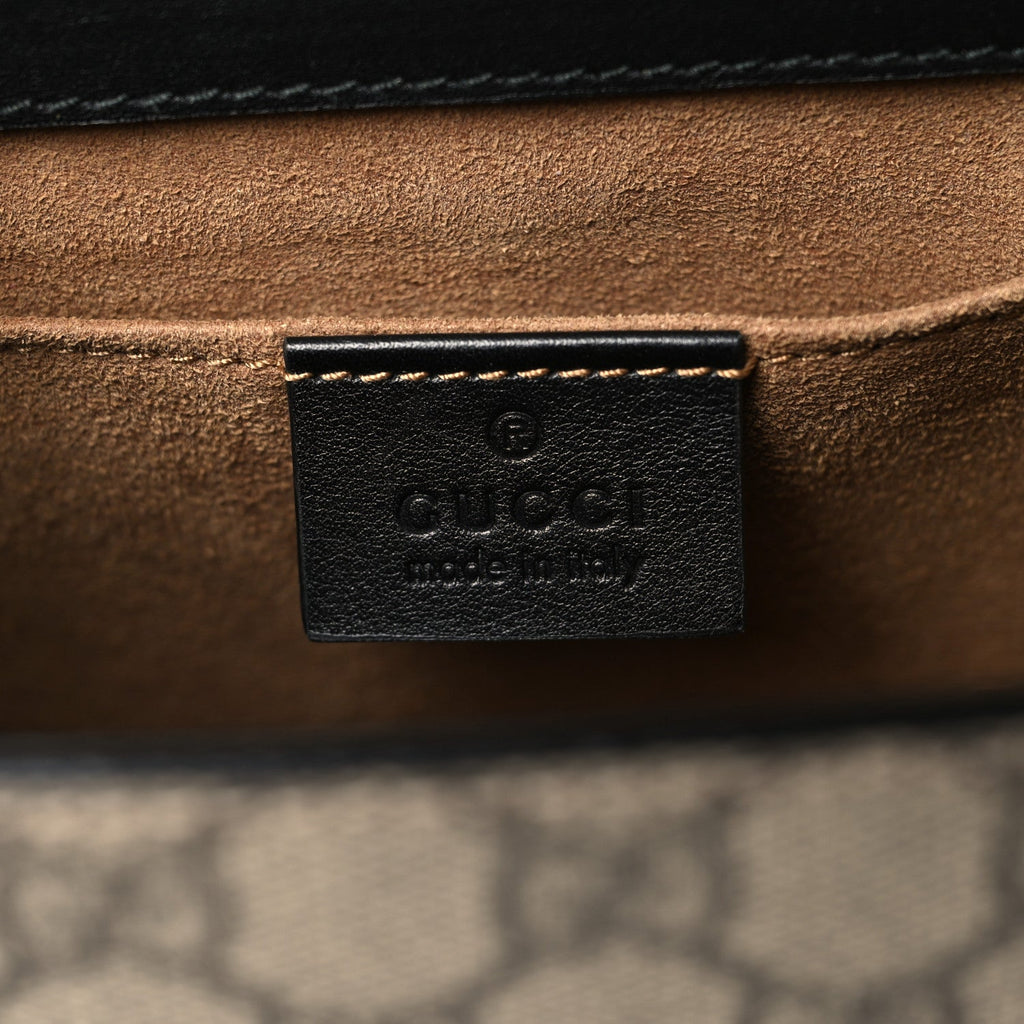 Gucci GG Supreme Monogram Calfskin Small Padlock Shoulder Bag Beige Black Cuir