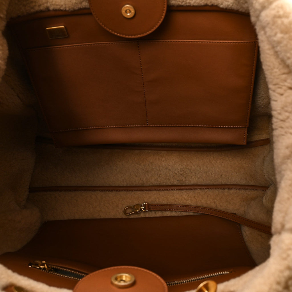 Chanel Lambskin Shearling Medium Deauville Tote Brown