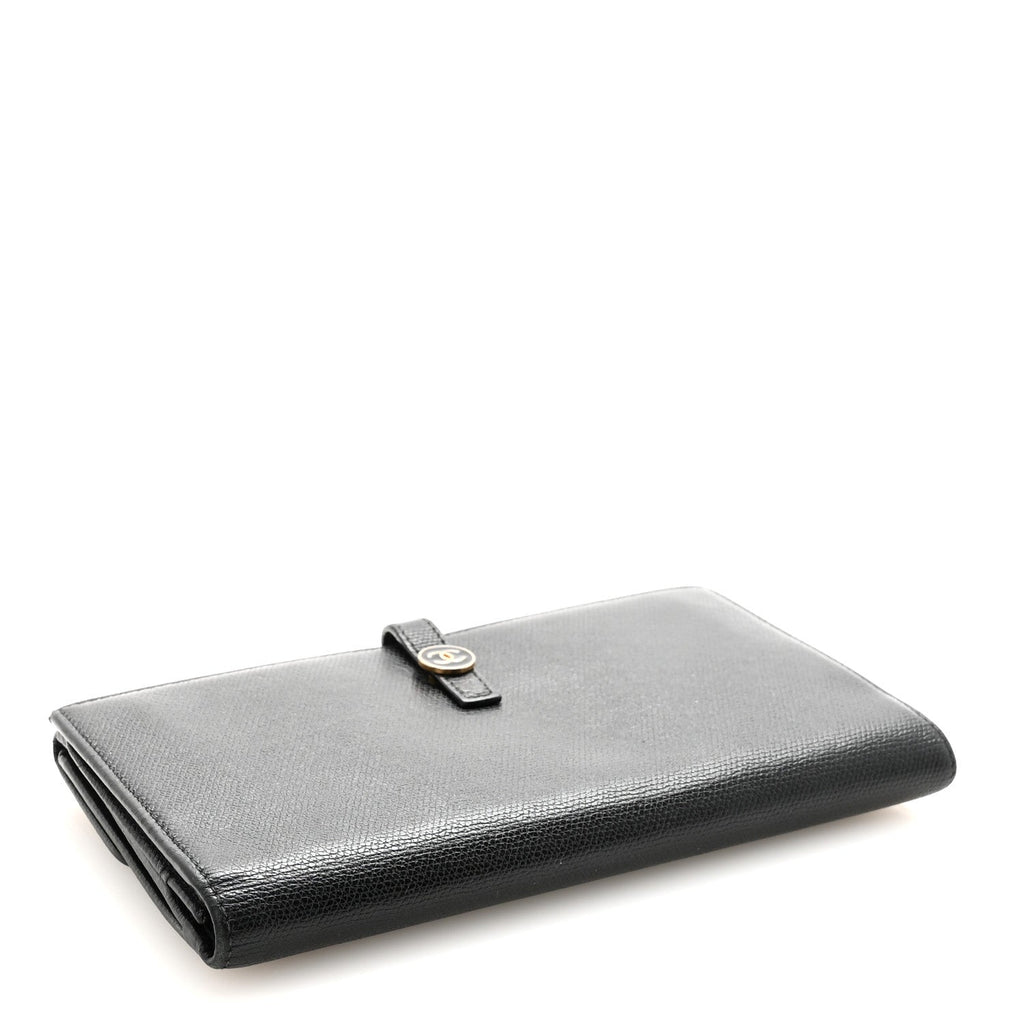 Grained Calfskin CC Button Long Wallet Black
