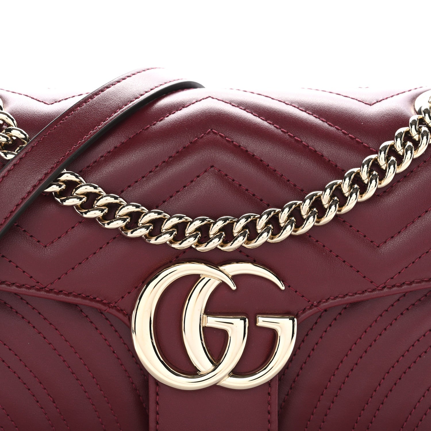 Gucci Calfskin Matelasse Small GG Marmont Shoulder Bag Ancora Red