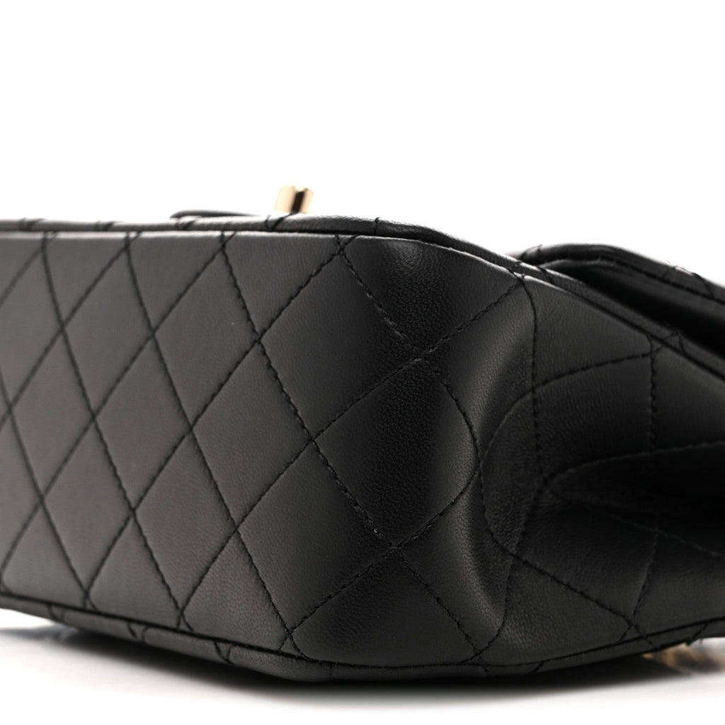 Chanel Lambskin Quilted Enamel Mini Pearl Crush Flap Black