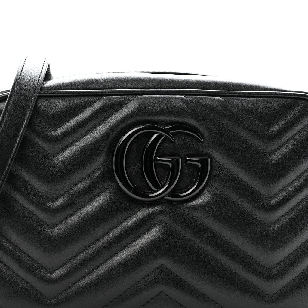 Gucci Calfskin Matelasse Monochrome Small GG Marmont Chain Shoulder Bag Black