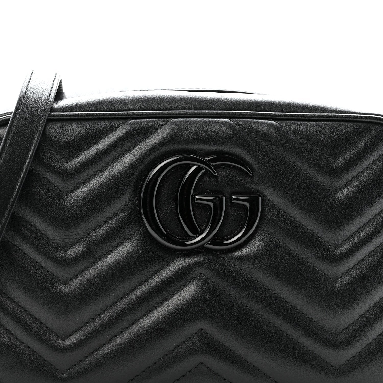 Gucci Calfskin Matelasse Monochrome Small GG Marmont Chain Shoulder Bag Black