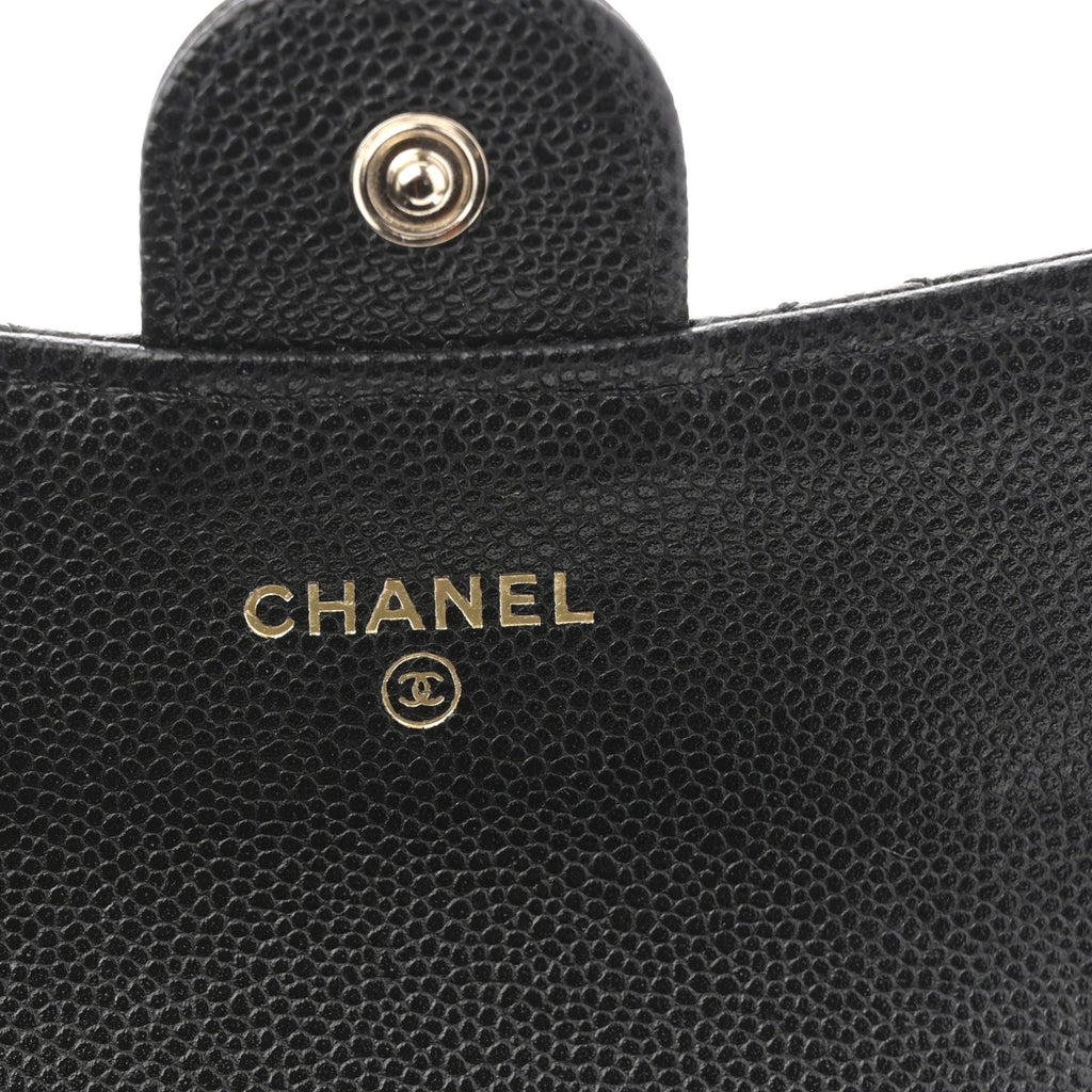 Caviar Quilted Flap Card Holder Wallet Black