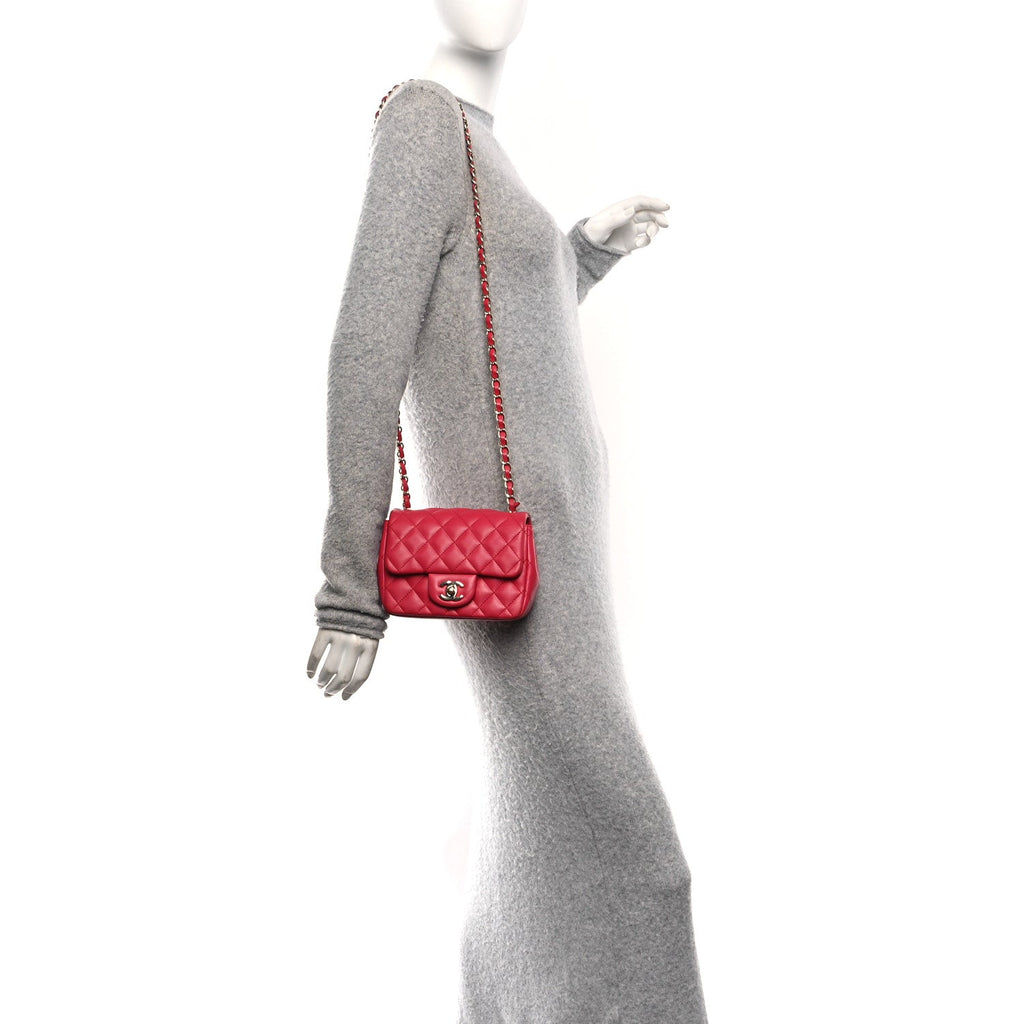 Chanel Lambskin Quilted Mini Square Flap Dark Pink
