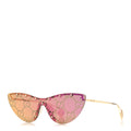 Gucci Metal Rimless Star Studded Monogram 90mm Cat Eye GG0666S Sunglasses Mirror Purple