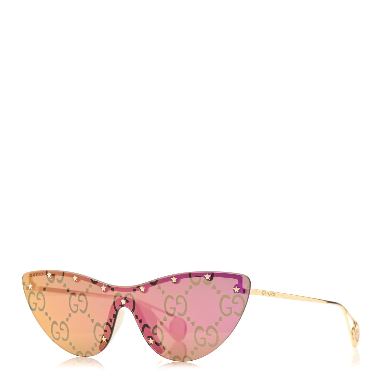 Gucci Metal Rimless Star Studded Monogram 90mm Cat Eye GG0666S Sunglasses Mirror Purple