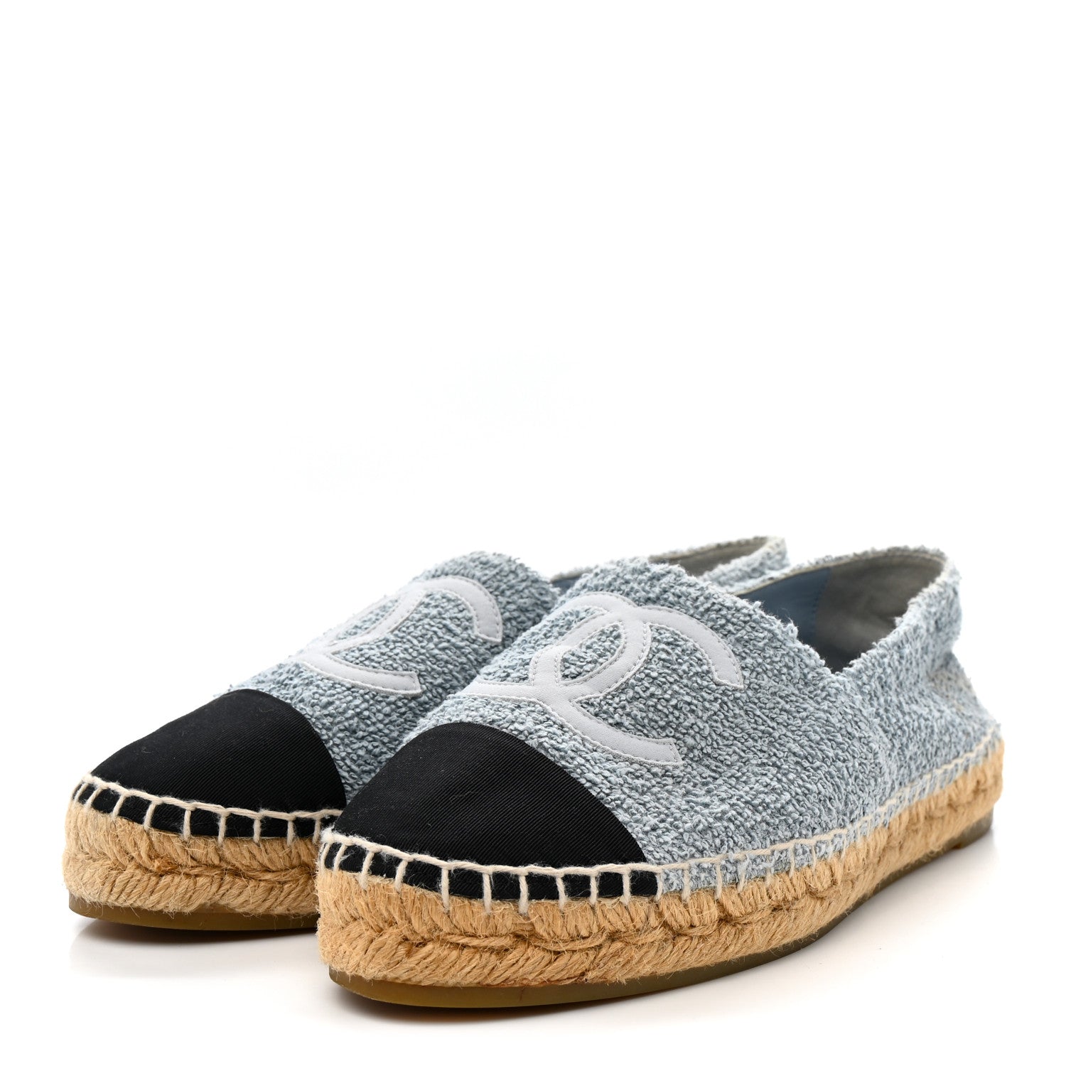 Fabric Grosgrain CC Espadrilles 38 Blue Light Gray Black