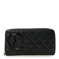 Calfskin Quilted Cambon Large Gusset Zip Around Wallet Black