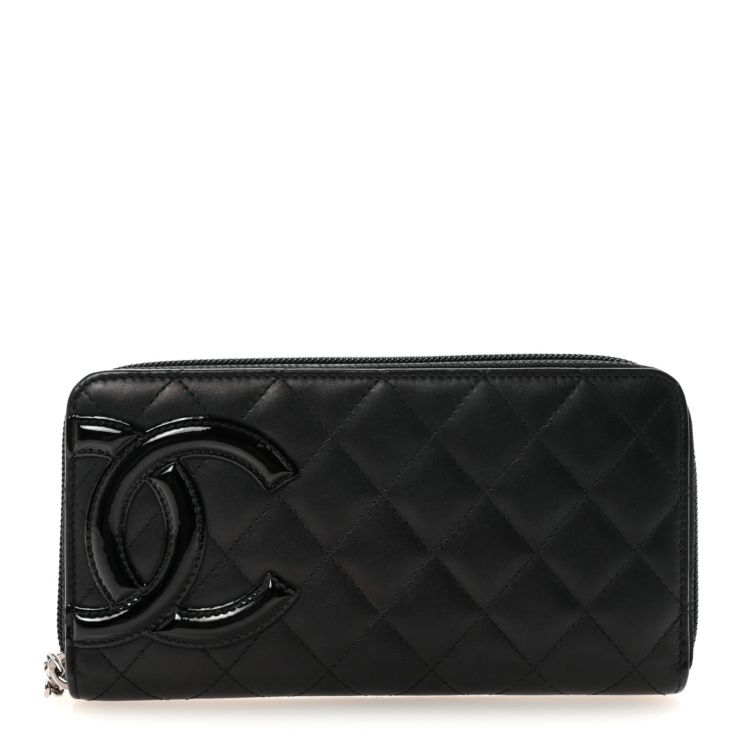 Calfskin Quilted Cambon Large Gusset Zip Around Wallet Black