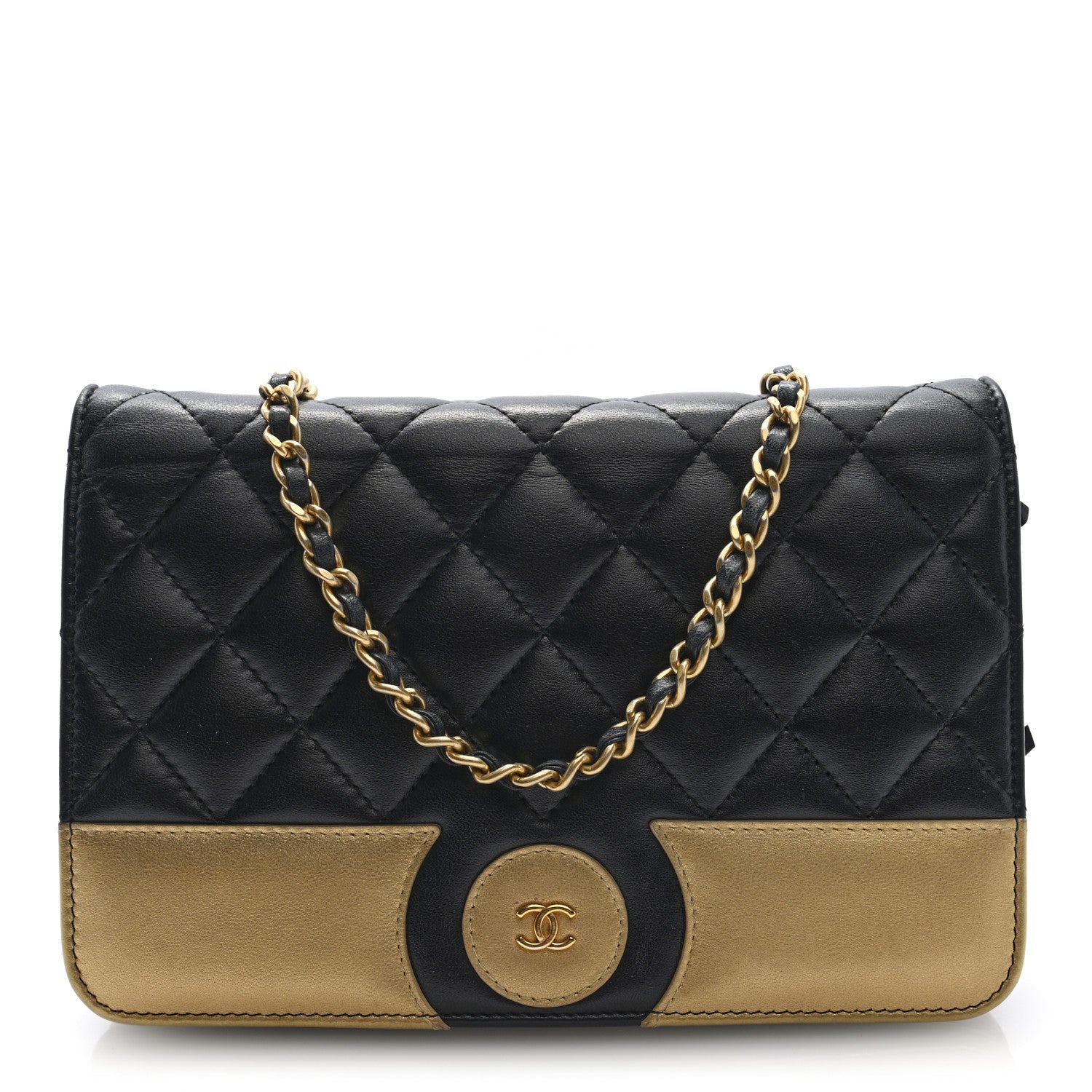 Chanel Lambskin Quilted Wallet On Chain WOC Black Gold