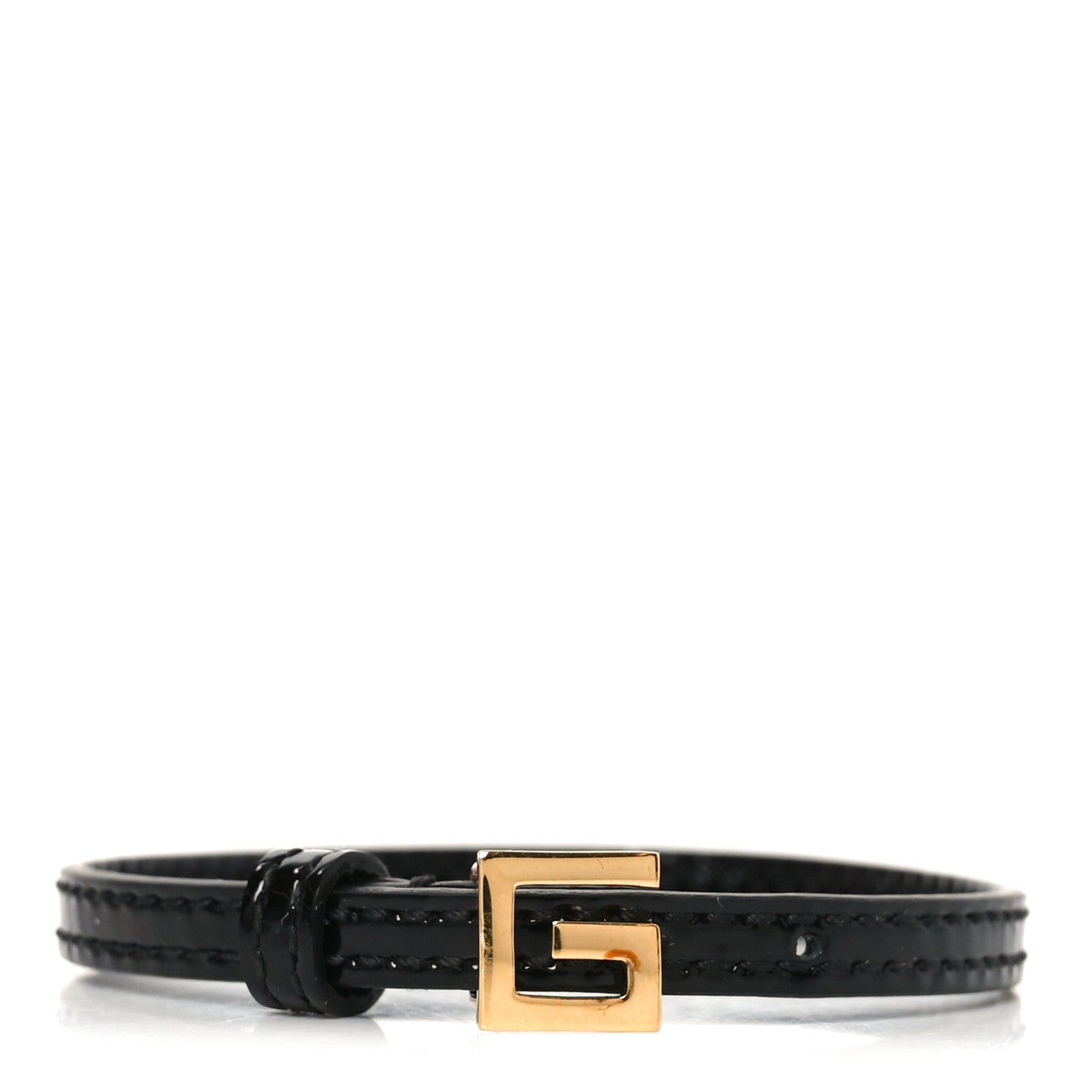 Gucci Patent Calfskin Metal Square G Bracelet M Black Gold
