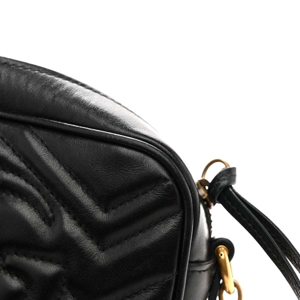 Gucci Calfskin Matelasse Mini GG Marmont Chain Shoulder Bag Black