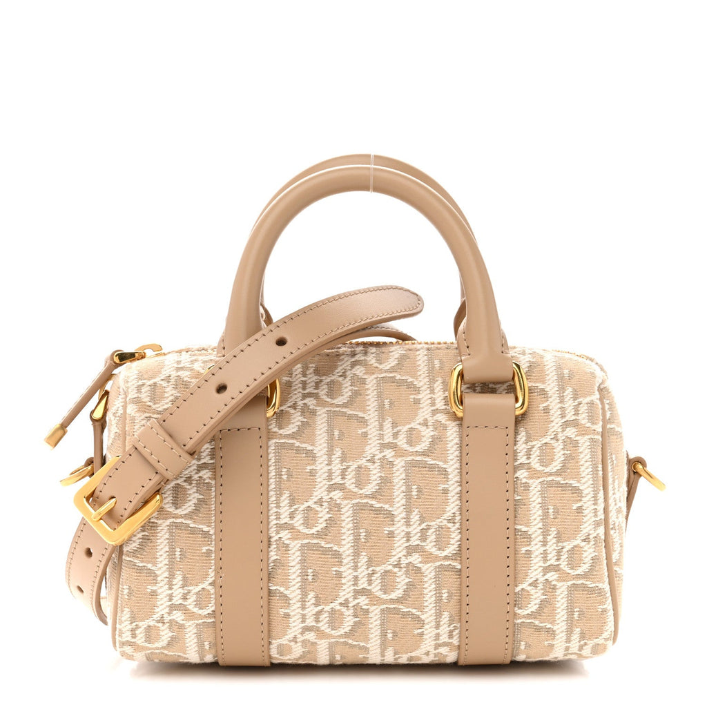 Christian Dior Oblique Chambray Groove 17 Bag Natural