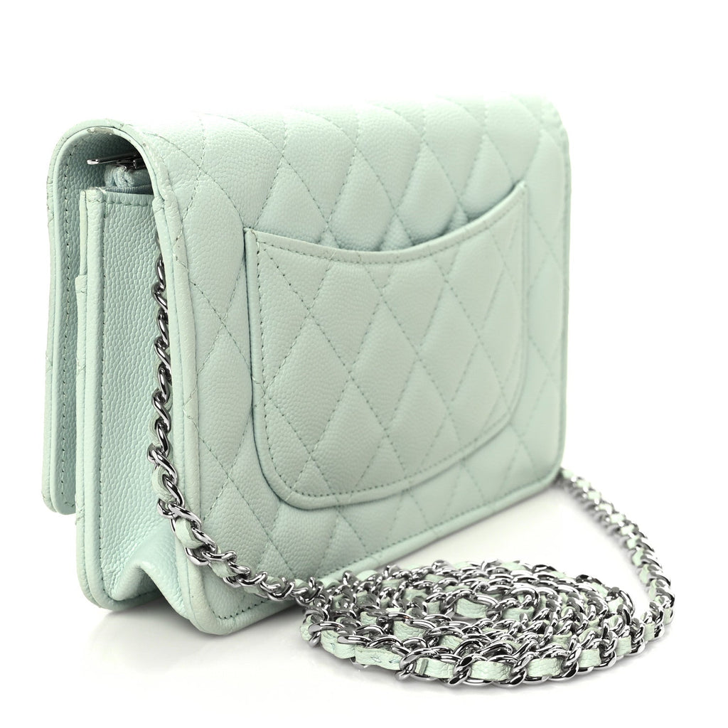 Chanel Caviar Quilted Wallet on Chain WOC Light Blue